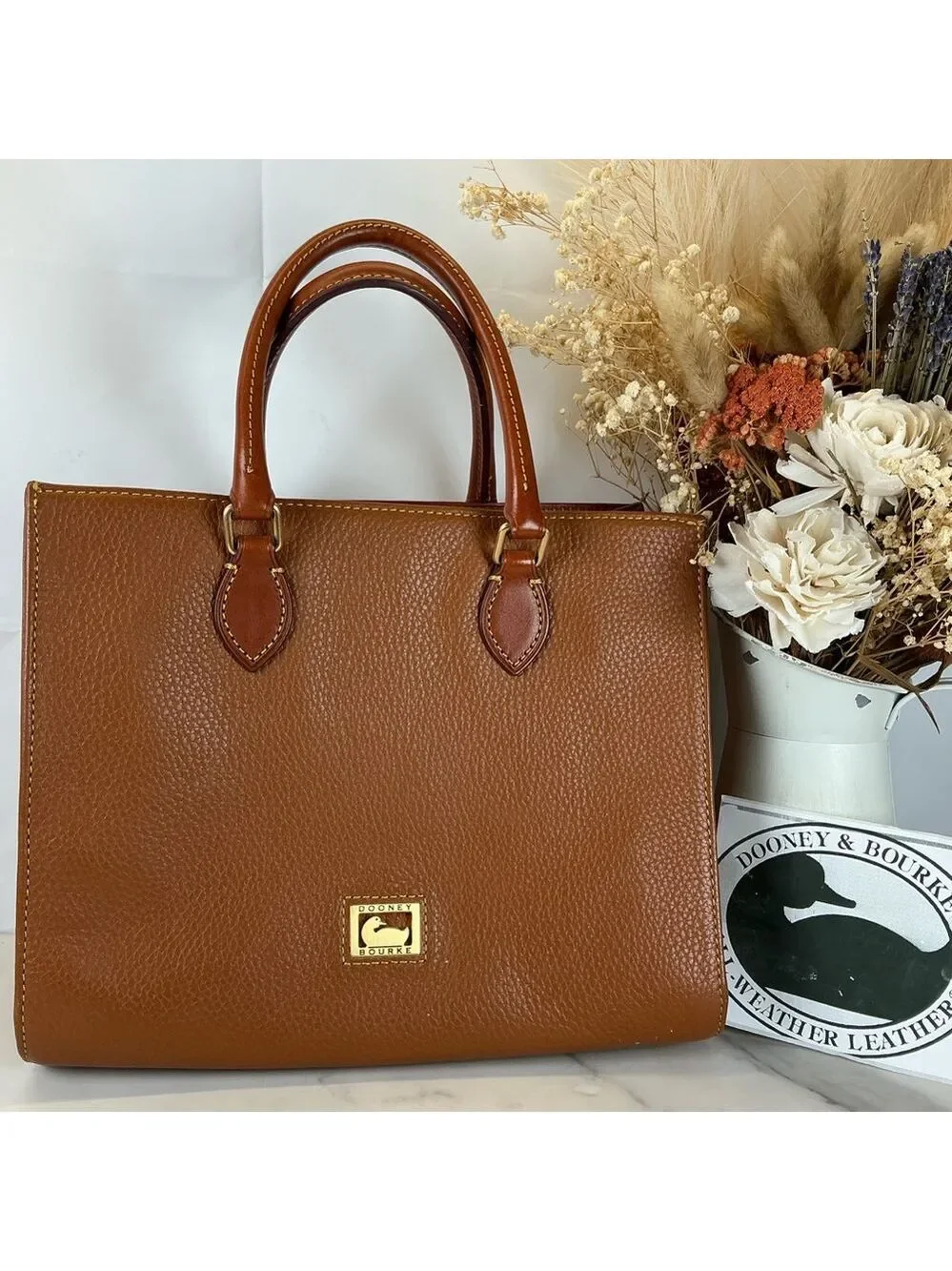 Dooney & Bourke Brown Tan‎ Leather Satchel Hand Shoulder Crossbody Bag